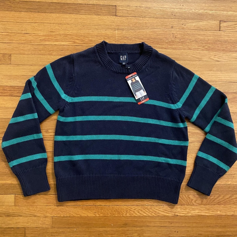 GAP Sweater Womens XS Navy Blue Green Striped Crewneck Pullover NWT G987117